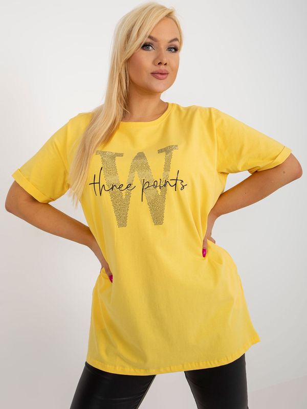 Fashionhunters Yellow long blouse plus size with inscription