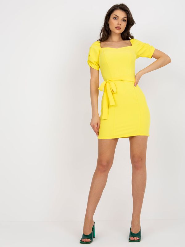 Fashionhunters Yellow mini cocktail dress with belt