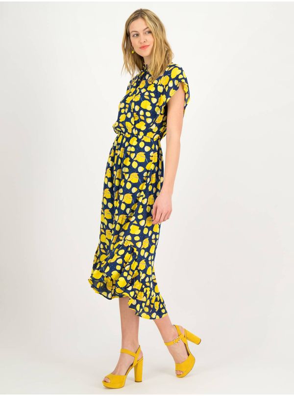 Blutsgeschwister Yellow-navy blue midi dress with Blutsgeschwister motif - Women's