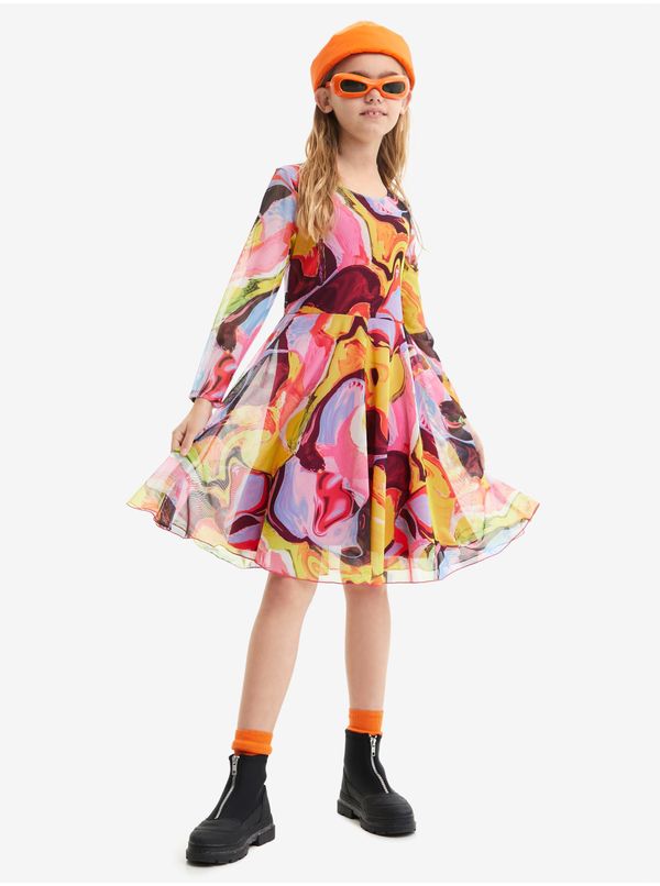DESIGUAL Yellow-pink girly patterned dress Desigual Aguayo - Girls