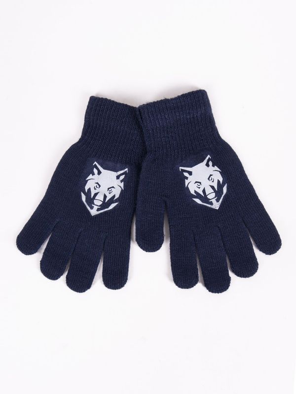 Yoclub Yoclub Kids's Boys' Five-Finger Gloves With Reflector RED-0237C-AA50-005 Navy Blue
