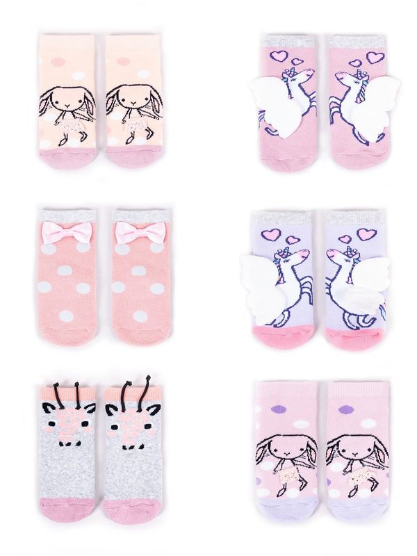 Yoclub Yoclub Kids's Cotton Baby Girls' Terry Socks Anti Slip ABS Patterns Colors 6-pack SK-29/SIL/6PAK/GIR/001