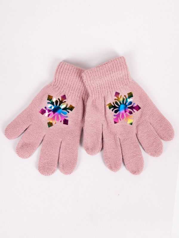 Yoclub Yoclub Kids's Girls' Five-Finger Gloves With Hologram RED-0068G-AA50-001