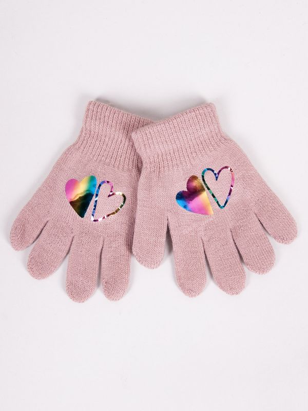 Yoclub Yoclub Kids's Girls' Five-Finger Gloves With Hologram RED-0068G-AA50-002