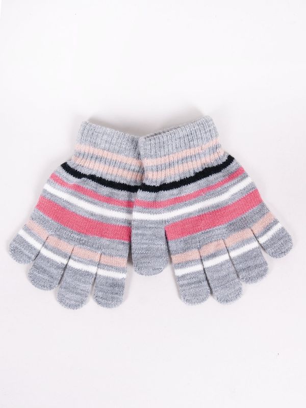 Yoclub Yoclub Kids's Girls' Five-Finger Striped Gloves RED-0118G-AA50-005