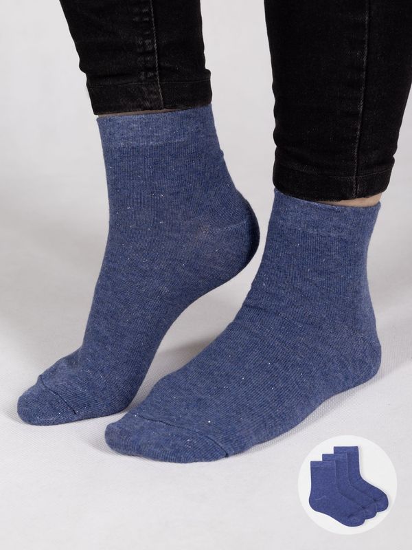 Yoclub Yoclub Kids's Girls' Socks Plain With Silver Thread 3-Pack SKA-0025G-1800 Navy Blue
