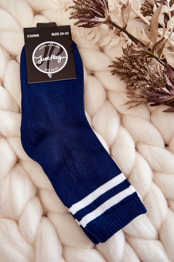 Kesi Youth Cotton Sports Socks With Stripes Navy Blue