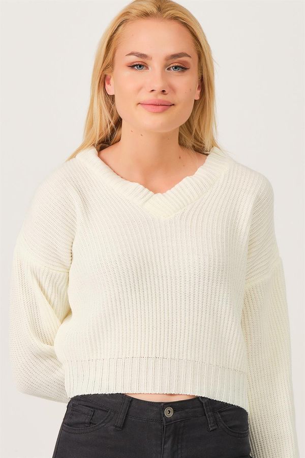 dewberry Z3034 DEWBERRY WOMEN'S V-NECK SWEATER-FLAT BONE