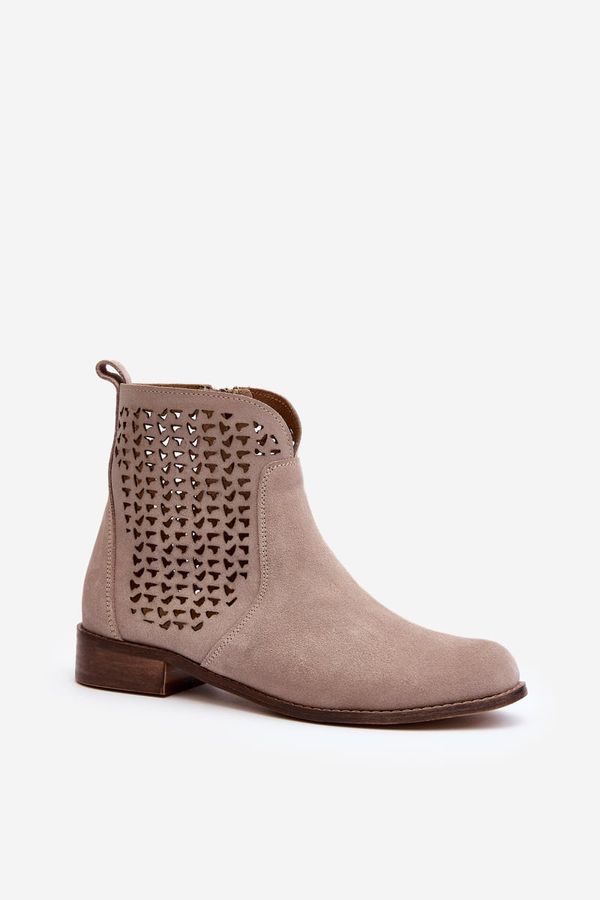 Zazoo Zazoo 2791 Suede Openwork Boots Beige