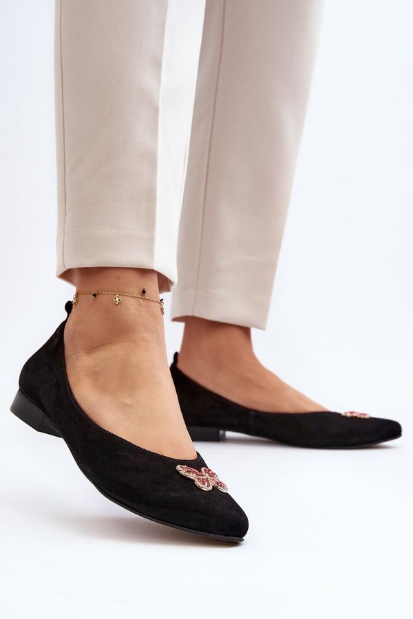 Zazoo Zazoo 2887 Suede Ballerina Flats With Decorative Butterfly Black