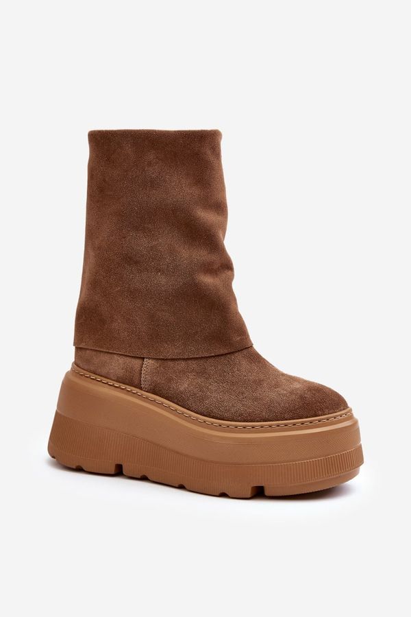 Zazoo Zazoo 3410 Suede Women's Boots on Chunky Platform Camel