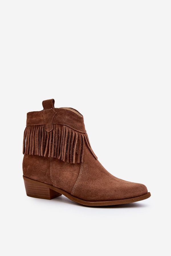 Zazoo Zazoo 3430 Suede Women's Boots with Fringes Camel