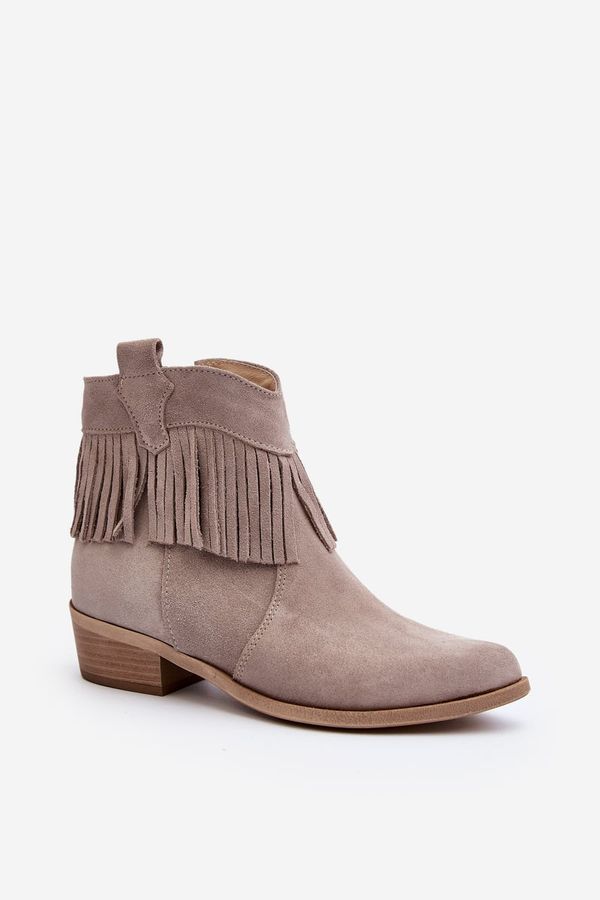 Zazoo Zazoo 3430 Women's Suede Boots with Fringes Cappucino