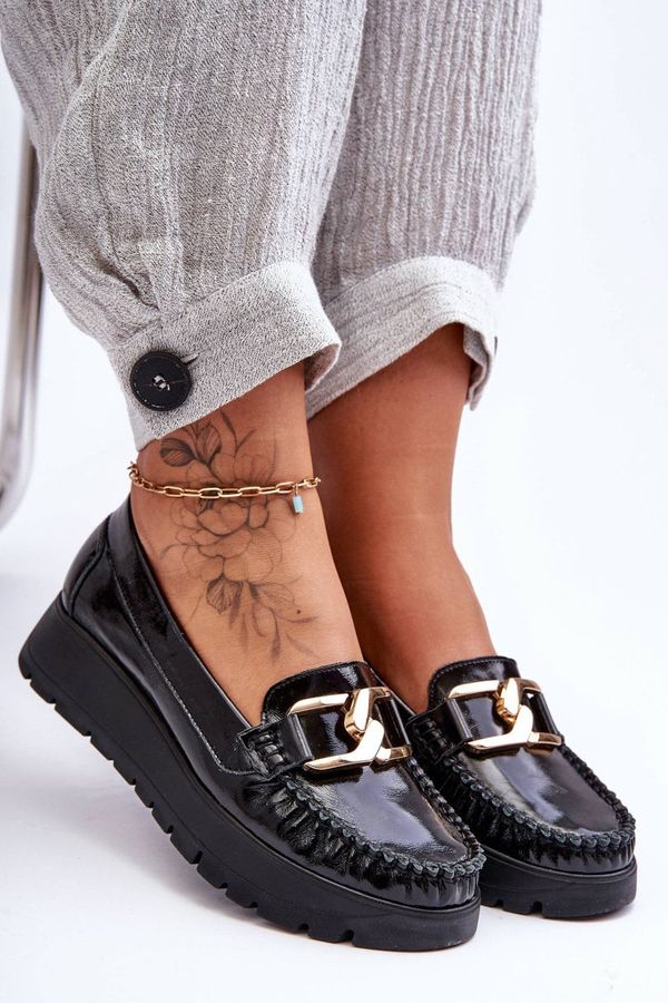 Zazoo Zazoo Leather Platform Moccasins with Decoration Black Desmond