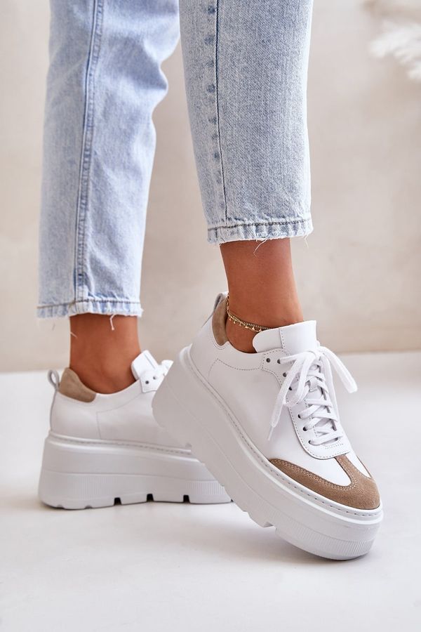 Zazoo Zazoo Leather Sneakers On Chunky Platform White-Beige Lewski