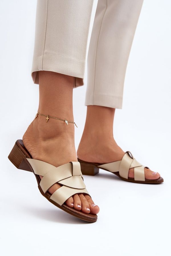Kesi Zazoo Women's leather slippers with low heels, beige