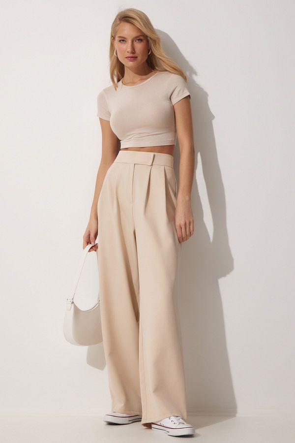 Happiness İstanbul Ženske široke pantalone sa čičak trakom Happiness İstanbul