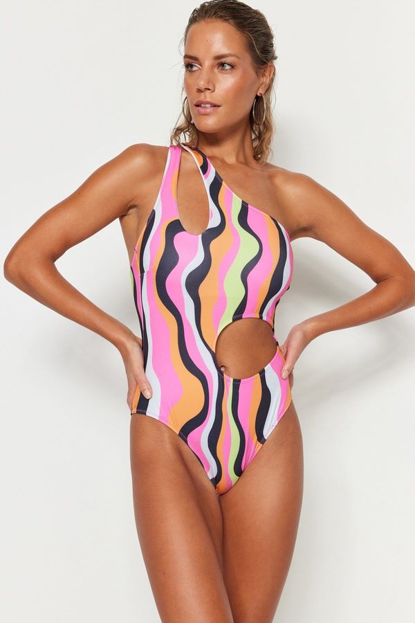 Trendyol Ženski jednodelni kupaći kostim Trendyol Brush Paint Effect