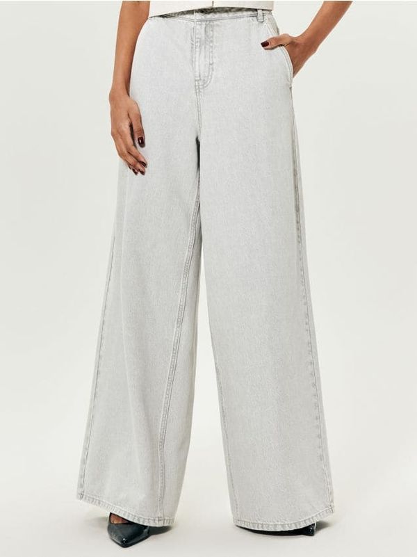 Sinsay Sinsay - High waist wide leg farmerke - svetlo siva